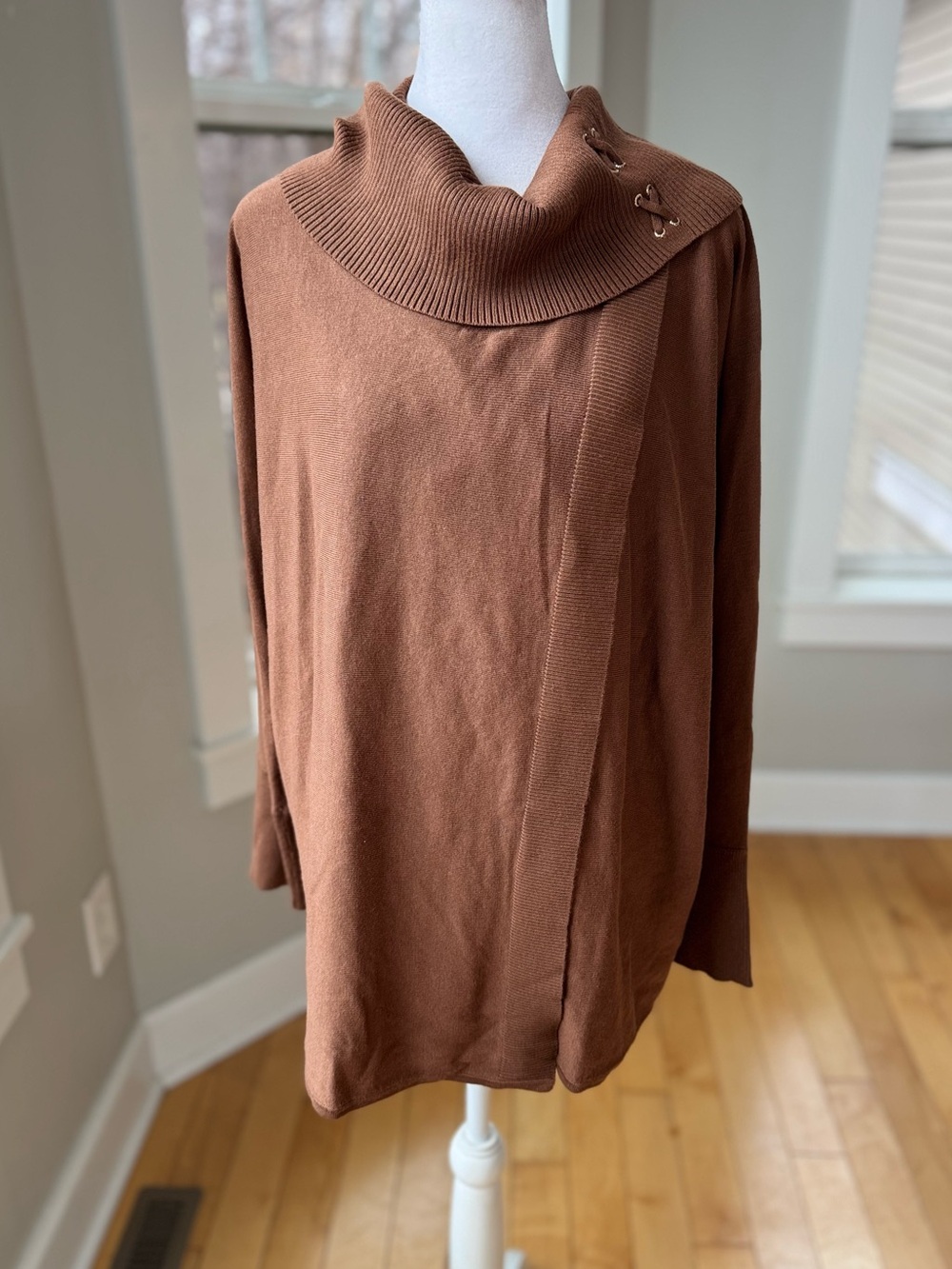 JM Collection Brown Cowl Neck Sweater Lace Up Detail Size XL NWT